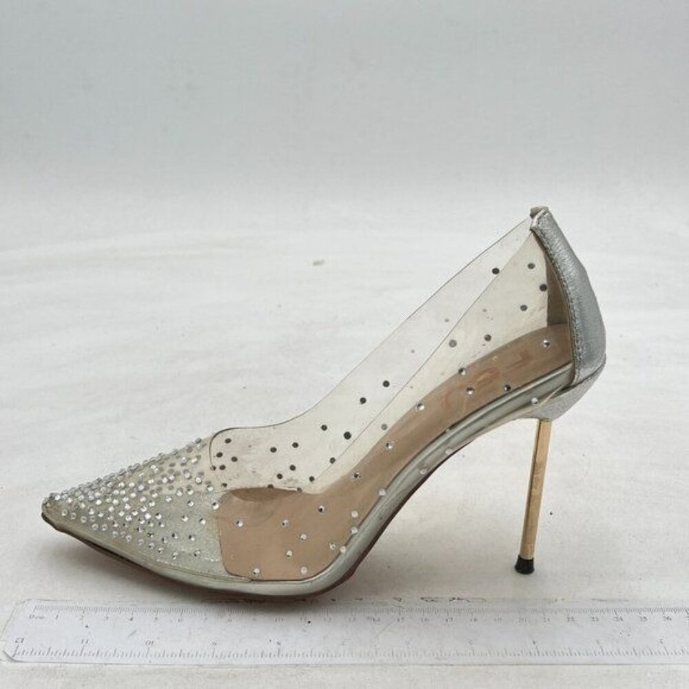 FSJ Women Studded Pointed Toe Transparent Pumps High Heels Shoes